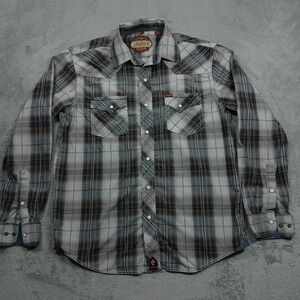 Rafter C Shirt Mens Medium Gray Plaid Western Cowboy Long Sleeve Casual Workwear